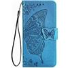 TANYO Cover per Samsung Galaxy A21s, Custodia PU/TPU Flip Portafoglio Pelle con Contanti e Schede Slot, Farfalla 3D Telefono Case Custodie Blu