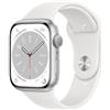 APPLE WATCH 8 45MM GPS ARGENTO ALLUMIN. BIANCO SPORT BAND