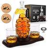 exreizst Set di decanter per whisky Decanter per whisky a forma di bomba e 2 bicchieri whisky con supporto in legno Regalo bere liquore scozzese Bourbon per uomo papà marito fidanzato anniversario compleanno