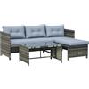 Outsunny Salotto da Giardino con Divanetto, Chaise Longue e Tavolino in Rattan PE con Cuscini, Grigio|Aosom