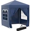 Outsunny Gazebo Pieghevole Pop Up 2x2 m con 4 Pareti Rimovibili in Poliestere e Acciaio, Blu|Aosom