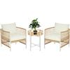 Outsunny Set da Giardino Stile Boho in Rattan con 2 Sedie con Cuscini e Tavolino Rotondo, Giallo