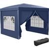 Outsunny Gazebo da Giardino 3x3m Pieghevole con Borsa da Trasporto, Copertura impermeabile, con Corde e Picchetti Inclusi,Blu | Aosom Italy