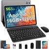 SEBBE WOZIFAN Tablet 10 pollici Android 13 Tablet PC 16GB RAM + 128GB ROM + TF 512GB Octa-Core 2.0 GHz, | 8000mAh | 1280 * 800 Pixel | 5MP + 13MP | 5G WiFi | Bluetooth5.0, Tablet con tastiera e mouse Grigio