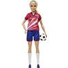 Barbie - Barbie Calciatrice Bambola, capelli biondi raccolti in una coda, divisa colorata con n. 9, pallone da calcio, scarpe con tacchetti, calzettoni, Giocattolo per Bambini 3+ Anni, HCN17