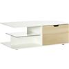 HOMCOM Tavolino Basso da Caffè in Truciolato con Cassetti e Ripiano in Vetro Temperato per Soggiorno, Ingresso e Ufficio, 106x58x39 cm, Bianco