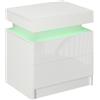 HOMCOM Comodino Moderno Multifunzionale con luce LED RGB e 2 cassetti, 4 Modalità di luce e 16 colori, 45x35x52cm, Bianco|Aosom Italy