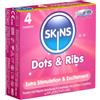 N\\A Skins Dots & Ribs - 4 Preservativi stimolanti con nervature e gommini - lattice trasparente (trasparente), senza odore di lattice, forma flessibile