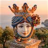 Ceramiche di Caltagirone Sofia Testa di Moro con Melograni h 40 cm — Donna, Blu e Arancio - 40 cm / Linea Blu e Arancio