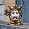 Ceramiche di Caltagirone Sofia Testa di Moro con Limoni h 25 cm — Maschio Bianco, Verde e Arancio - 25 cm / Linea Verde e Arancio