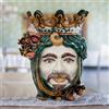 Ceramiche di Caltagirone Sofia Testa di Moro con Melograni h 40 cm — Maschio Bianco, Verde e Arancio - 40 cm / Linea Verde e Arancio
