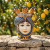 Ceramiche di Caltagirone Sofia Testa di Moro con Limoni h 40 cm — Donna, Blu e Arancio - 40 cm / Linea Blu e Arancio