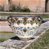 Ceramiche Sofia Stand Cachepot con Manici in Ceramica di Caltagirone — Plastico Sofia, Tricolore - 50 cm / Linea Blu e Arancio