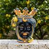 Ceramiche di Caltagirone Sofia Testa di Moro con Limoni h 40 cm — Maschio Moro, Blu e Arancio - 40 cm / Linea Blu e Arancio