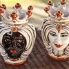 Ceramiche di Caltagirone Sofia Testa di Moro con Turbante h 25 cm — Donna, Madreperla - 25 cm / Madreperla Oro e Lustri