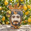 Ceramiche di Caltagirone Sofia Testa di Moro con Limoni h 40 cm — Maschio Bianco, Blu e Arancio - 40 cm / Linea Blu e Arancio