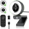 VITADE Webcam in streaming con luce ad anello, webcam zoomabile con telecomando, 1080P 60FPS, messa a fuoco automatica veloce, copertura privacy integrata, laptop, desktop Zoom Skype Teams