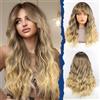 HAIRCUBE Parrucca da Donna, Parrucca Lunga Riccia con Frangia, Parrucche per Donne in Bionda e Mora, Capelli Sintetici Naturali, 22 Pollici, Adatta per Halloween/Feste/Usura Quotidiana(Bionda e Mora)