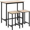 HOMCOM Set 3 Pezzi con Tavolo e 2 Sgabelli da Cucina Stile Industriale, Arredamento Moderno per Soggiorno e Salotto, Legno Naturale e Nero
