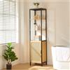 [en.casa] Mobile a Colonna per Bagno Mobile Stretto Alto con Ripiani e Armadietto con Anta Traforata Effetto Rattan Arredo Bagno da Stoccaggio 172 x 40 x 35 cm Nero/Naturale