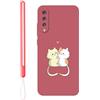 KARTXITAI Cover Compatibile con Xiaomi Mi A3, Gatto, abbraccio, amore motivo Custodia con morbida in Silicone TPU con Assorbimento degli Urti e Anti-Graffio-Rosso