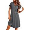 Ekouaer Camicia Notte Manica Corte Donna Cotone Bottoni e Scollo a V Camicia da Notte Estiva a Righe con Tasche,Grigio Scuro,M