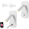 Weigudoc 2 x Lampada da parete a LED, luce di lettura accanto al letto, applique da parete regolabile, con porta di ricarica USB e interruttore, luci da parete del corridoio (bianco)