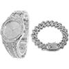 HALUKAKAH Quadrante Ottagonale Orologio Oro con Diamanti,Uomo Placcato Platino Oro Bianco Quarzo Cinturino 22cm,con Catena da Cubane Bracciale 20cm,con Pacco Regalo