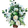 DRW Centro Fiori Artificiali Cimitero, Santi, Anniversari Rose Gialle e Campanelle Bianche 55 cm Larghezza x 60 cm Altezza x 25 cm Profondità (Aprox)