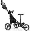 GYMAX Carrello da Golf Pieghevole con 3 Ruote con Freno, Trolley Push da Golf in Metallo con Sedile Ritrattabile, Golf Cart con Manico Regolabile (Grigio)