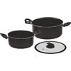 Wintem Set 2 Casseruole Alluminio con Coperchio in Vetro 20/24 cm Nero - Manici Ergonomici per Presa Sicura e Comoda - Fondo Antiscivolo e Rivestimento Antiaderente - Coperchio con Bordo in Silicone