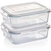 Grizzly Contenitore per Alimenti in Vetro - Set da 2 - Capacità 1520 ml - Rettangolare Adatti per Forno, Frigo e Congelatore - Ermetico, Anti Perdite - Lavabile in Lavastoviglie, senza BPA