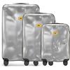 CRASH BAGGAGE Icon Set | 3 Trolley rigidi da Viaggio (S + M + L) Valigie di Design Italiano con Chiusura TSA e 4 Ruote girevoli EASY LIFE KIT in Omaggio 3 Custodie per Valigia (3 Pezzi) Silver
