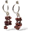 Generico Orecchini pendenti in acciaio con pietre naturali di Diaspro Rosso e inserti in acciaio. Fatto a mano. Handmade. (Colore Argento)