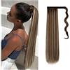 Cybelleza Posticci per Capelli Extension Clip Coda di Cavallo Ponytail Wrap Around Parrucchino Lisci Sintetici Finti Lunghi Naturali, Castagno&Biondo