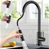 NIKYJM Rubinetto Cucina con Doccetta Estraibile, Rubinetto Lavello Cucina in Acciaio Inox Miscelatore per Cucina con Base Rimovibile, Girevole a 360 °, 2 Modalità Dell'acqua, Freddo e Caldo Disponibile-Nero