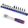 WORKPRO Set a Bussola e Cricchetto da 14 Pezzi, con Chiavi a Bussola Metriche ed Esagonali, con Organizer Magnetico e Cricchetto a Sgancio Rapido da 3/8 Pollici, per Riparazione Auto