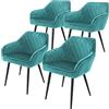 ML DESIGN modern living ML-Design Set di 4 Sedie da Pranzo con Braccioli e Schienale in Velluto Colore Turchese Poltroncina da Soggiorno Imbottita Gambe in Metallo Seduta Ergonomica Confortevole da Salotto Design Moderno