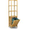 LIFEZEAL Mobile Bagno con Portabiancheria in Bambù Naturale, Mobiletto Bagno Salvaspazio con Biancheria, 40x33x160cm, Scaffale Alto per Organizer, Cesto Biancheria Estraibile con Rapiani da Lavanderia