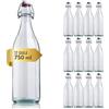 acquaverde | 12 Bottiglie in Vetro Costolata per Acqua, Bevande e Liquori, Design Vintage, Bottiglia Trasparente con Tappo Meccanico Ermetico - 750 ml