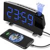 VORRINC Sveglia con Proiettore Radiosveglia Sveglia Digitale da Comodino, Multifunzionale con FM Radio 12/24H Display LED a 180°, 3 Livelli di Luminosità, 2 Allarmi e Uscita USB di Ricarica (Blu)