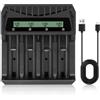 AXFEE Caricabatterie per Pile Ricaricabili, AA AAA Batterie Caricabatteria, Porta USB Schermo LCD può visualizzare la capacità, adatto per batteria al litio da 3,7 V e batteria Ni-Mh/Ni-Cd1,2 V