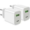 Yerewker 2 Pezzi Caricatore USB, Adattatore di Caricabatterie USB a 3 porte per iPhone 17 16 15 14 13 12 11 Pro Max SE XS XR 8 Plus SE, iPad (O-Bianco)