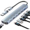 Vecbmn Hub USB C 7 in 1 Adattatore, Hub USB C 3.0, Adattatore Multiporta 7 in 1 con USB 3.0, USB 2.0, Connettore USB-C, Hub USB Tipo C per Macbook Air/Pro, Galaxy, iPad, Desktop, Windows, Laptop, PS4/PS5