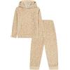 thepyjamafactory Pigiama da donna in pile lungo con stampa leopardata beige, Beige, 10-12
