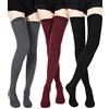 SATINIOR Calze Extra Lunghe Coscia Alta di Cotone per Stivali, Ragazze e Donne (Nero, Grigio Scuro, Rosso Vino, 3)