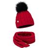 ELIMELI® Cuffia sciarpa invernale da donna, set combinato, caldo berretto invernale con pompon e una sciarpa abbinata, berretto con pompon (rosso, set con sciarpa), Colore: rosso