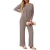 GRECERELLE - Set pigiama da donna elegante, a due pezzi, in lana pettinata, per la casa, outfit autunnale, con maniche lunghe larghe e pantaloni a gamba larga (Beige, S)