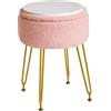 IBUYKE Teddy Velluto Stoccaggio Poggiapiedi Sgabello Ottomano, Trucco Vanity Sgabello Tavolino con copertura rimovibile, Gambe in acciaio dorato, Coperchio piano tavolino, rosa WBD010P