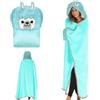 Hengrongshen Inverno Alpaca Blu con Orecchie, Regalo per Donne, Portatile, Soffice, con Simpatici Motivi Animali, Coperta Regalo di Compleanno, Calda Coperta con Cappuccio